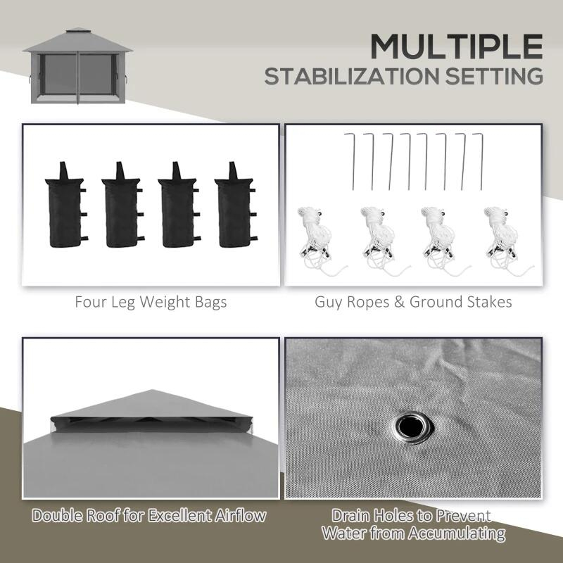 Pavilion/foisor PREMIUM pentru gradina/terasa, pliabil, Oxford, cadru metalic, plasa insecte, gri [5]