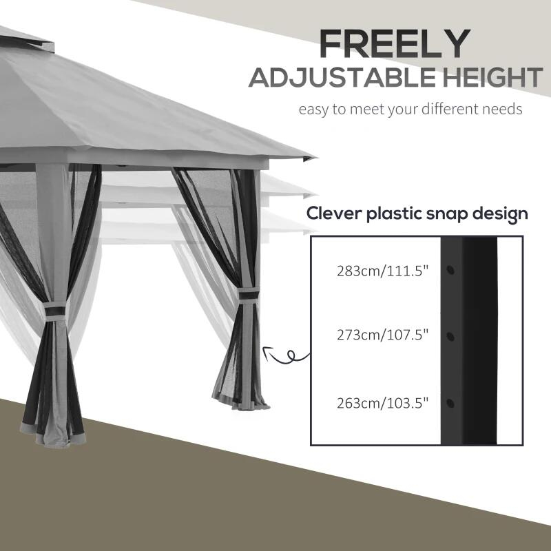 Pavilion/foisor PREMIUM pentru gradina/terasa, pliabil, Oxford, cadru metalic, plasa insecte, gri [4]