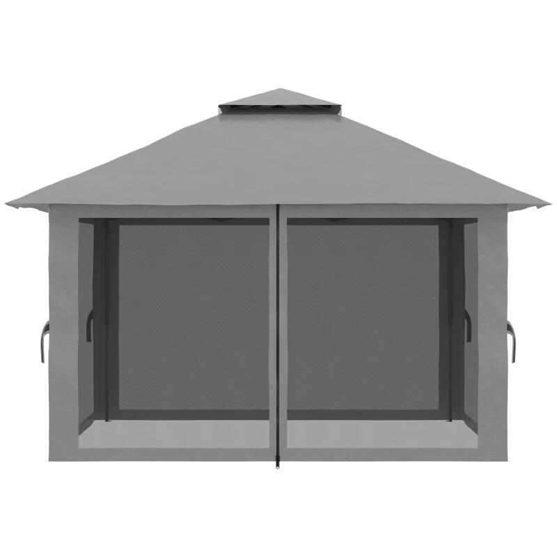 Pavilion/foisor PREMIUM pentru gradina/terasa, pliabil, Oxford, cadru metalic, plasa insecte, gri [7]