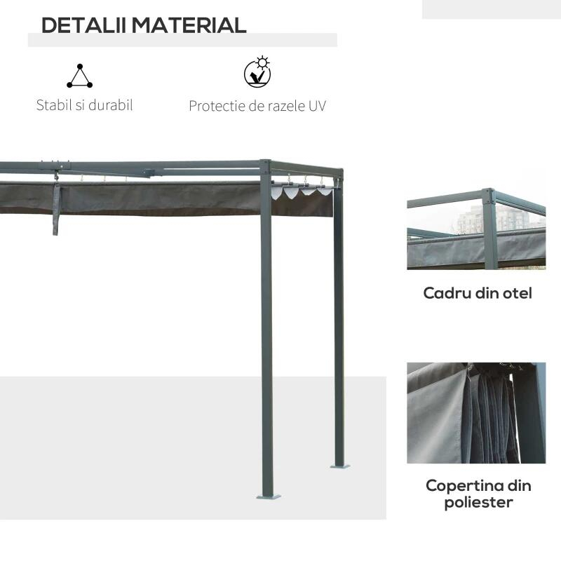 Pergola gradina/terasa, retractabila, cadru metalic, gri, 2.98x2.13x2.22 m [3]