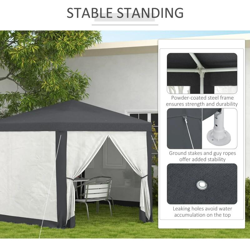 Pavilion/foisor pentru gradina/terasa, cadru metalic, cu plasa anti tantari, 3.94x3.94x2.5 m [6]