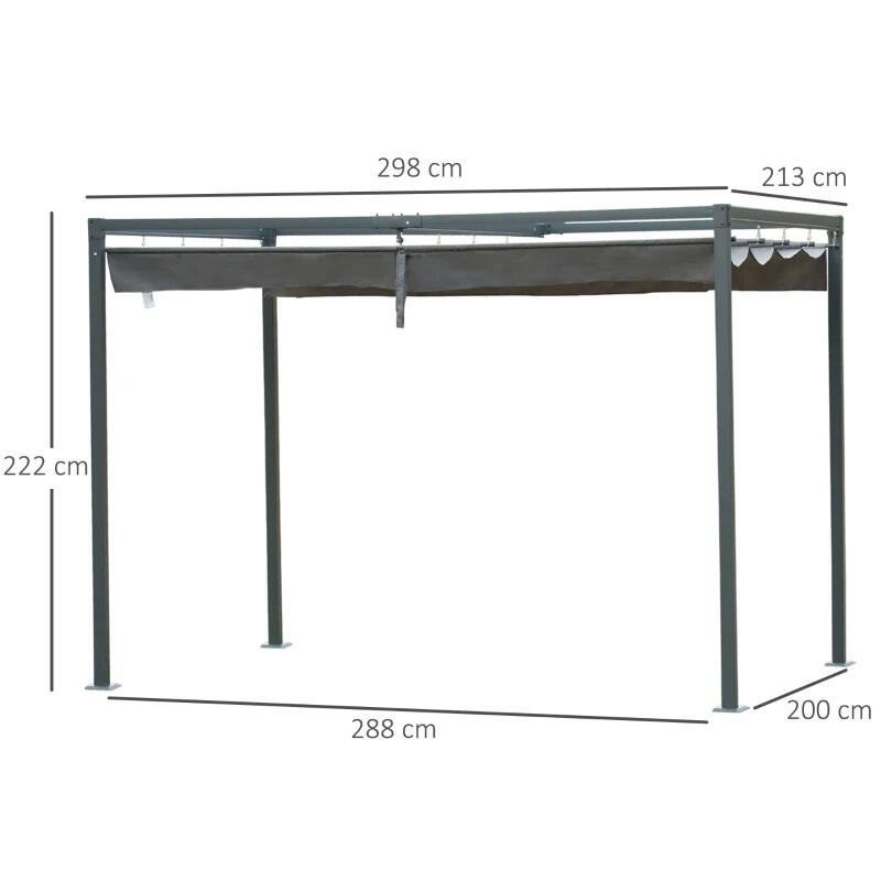 Pergola gradina/terasa, retractabila, cadru metalic, gri, 2.98x2.13x2.22 m [2]