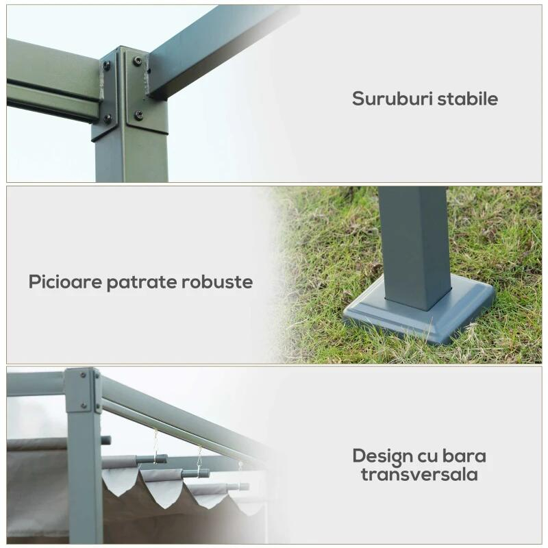 Pergola gradina/terasa, retractabila, cadru metalic, gri, 2.98x2.13x2.22 m [5]