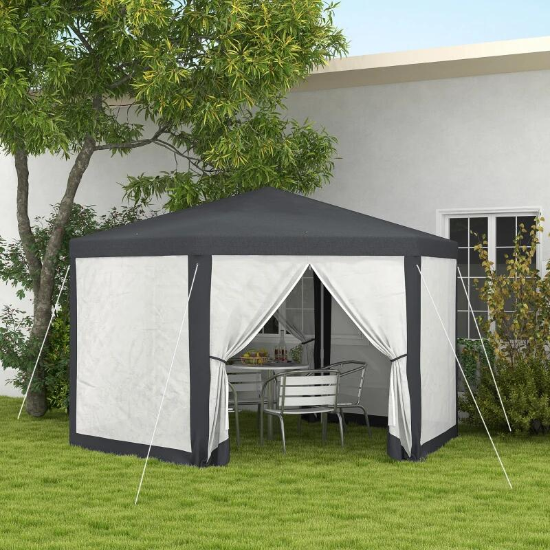 Pavilion/foisor pentru gradina/terasa, cadru metalic, cu plasa anti tantari, 3.94x3.94x2.5 m [2]