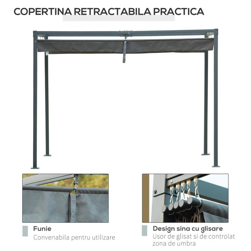 Pergola gradina/terasa, retractabila, cadru metalic, gri, 2.98x2.13x2.22 m [4]