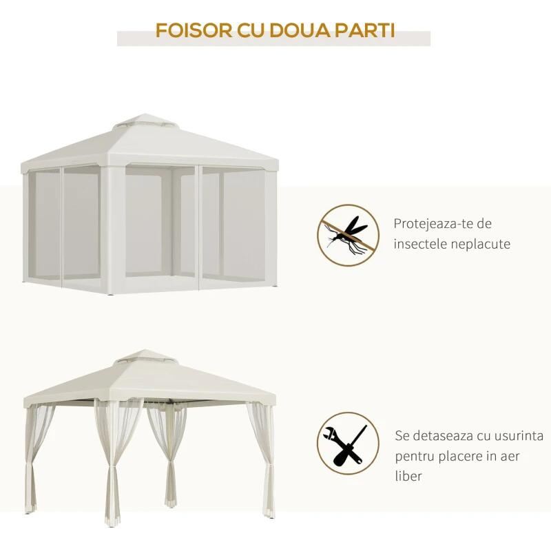Pergola / Pavilion/foisor pentru gradina/terasa, cadru metalic, cu plasa anti tantari, bej, 2.95x2.95x2.63 m [7]