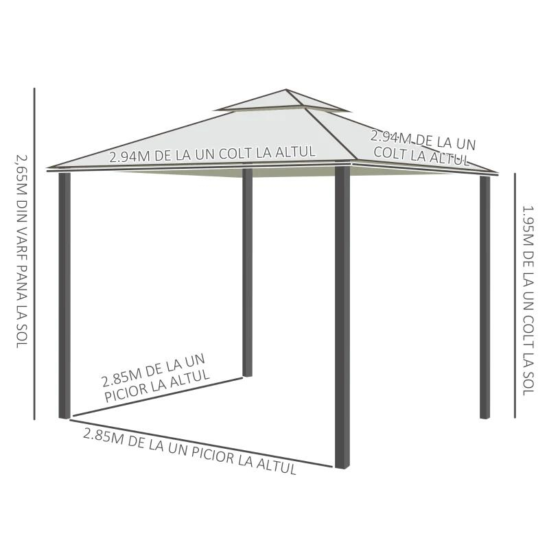 Pergola / Pavilion/foisor pentru gradina/terasa, cadru metalic, cu plasa anti tantari, bej, 2.95x2.95x2.63 m [8]