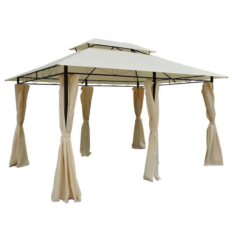 Pavilion/foisor pentru gradina/terasa, cadru metalic, cu perdele, crem, 4x3x2.65 m [1]