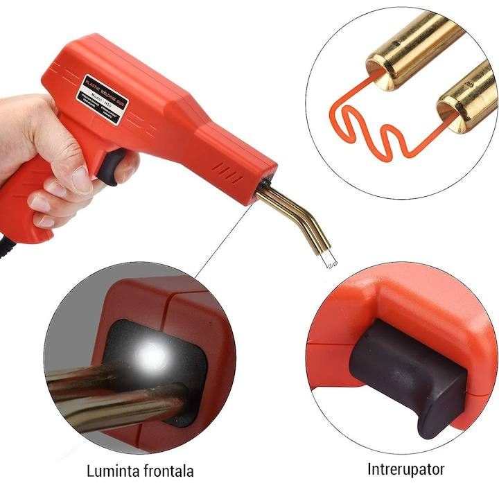 Pistol sudura plastic, lipit/sudat plastic, 4 tipuri de capse, Cutie de transport [4]