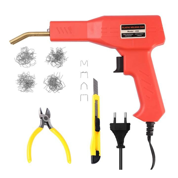 Pistol sudura plastic, lipit/sudat plastic, 4 tipuri de capse, Cutie de transport [5]