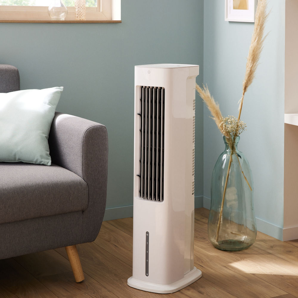 Racitor de aer turn Equation Cube, 55 W, rezervor 5 L, H 85 cm, 3 viteze, alb/ Ventilator [1]