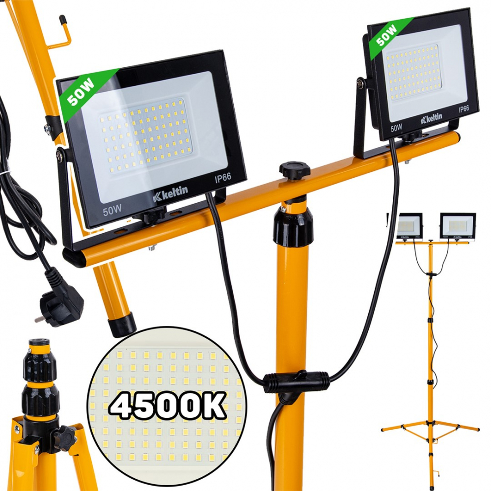 Proiector LED 2x50W cu trepied telescopic  culoare alb neutru 4500K [2]