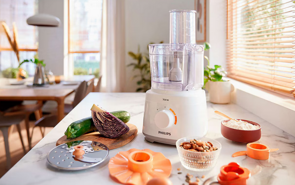 Robot de bucatarie Philips HR7310/00 Daily Collection, 700 W, 2 viteze + puls, bol 2.1 l, dispozitiv de emulsifiere, disc din inox, alb [2]