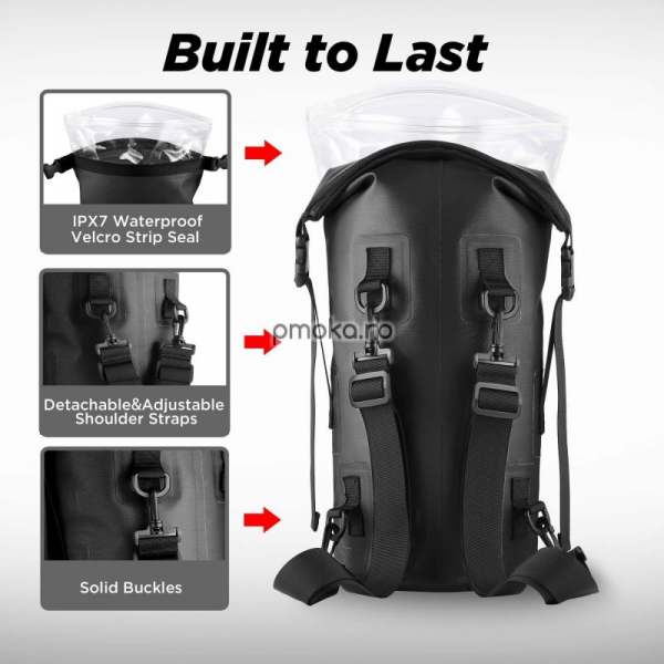 Rucsac OUTXE IPX7 100% Waterproof TPU 10L Backpack Black, impermeabil [3]