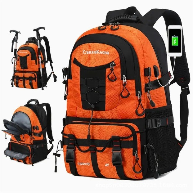 Rucsac Multifuncțional Alpinism Flippy 36-55L Impermeabil cu Slot USB – Portocaliu [5]