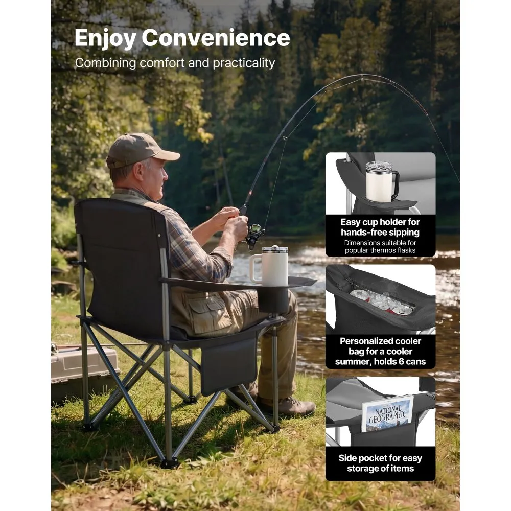 Scaun camping XXL pliabil 204kg cu suport pahar si geanta frigorifica [4]