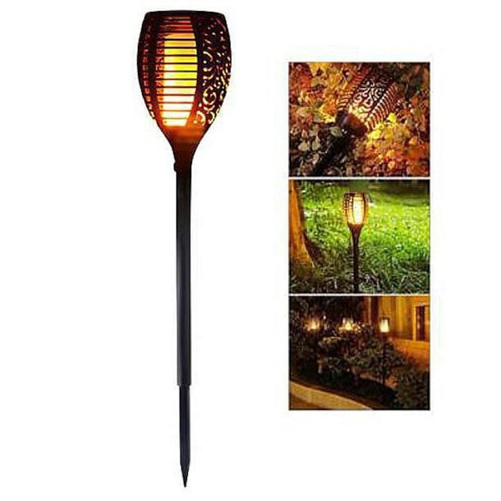 Lampa solara LED, Pentru gradina, 60 cm, Efect de flacara, Pentru exterior, Negru [1]