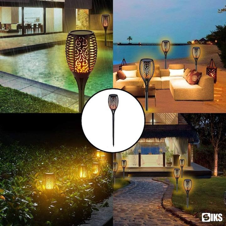 Lampa solara LED, Pentru gradina, 60 cm, Efect de flacara, Pentru exterior, Negru [2]