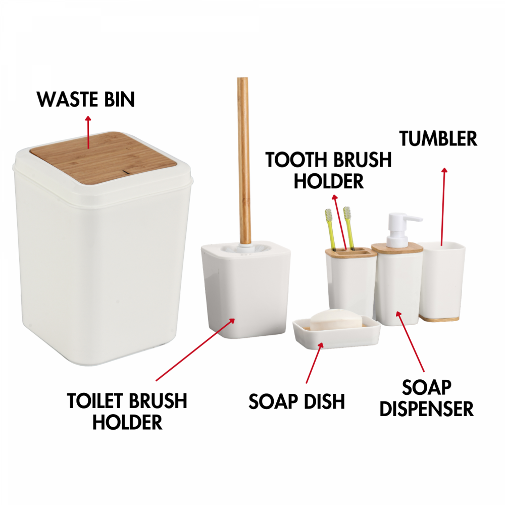 Set Baie 6 piese bambus, Crem Mat [2]
