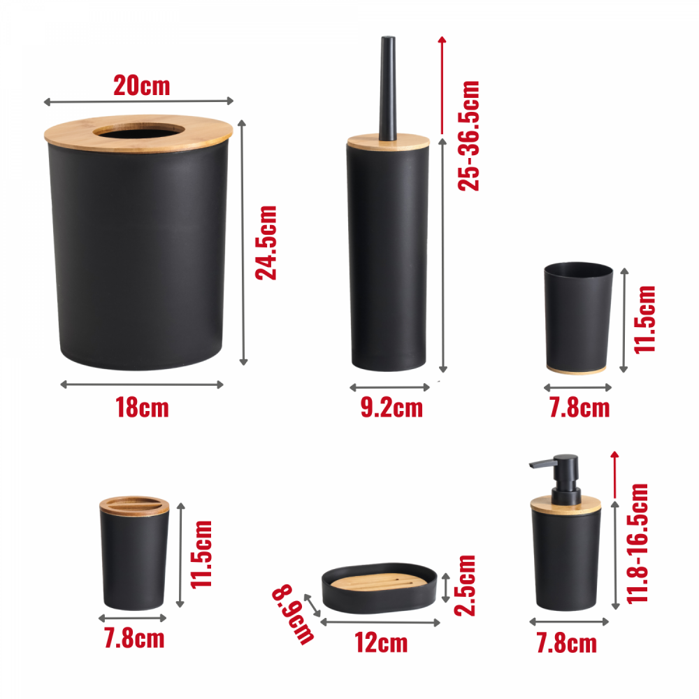Set Baie 6 piese bambus, Negru Mat [4]