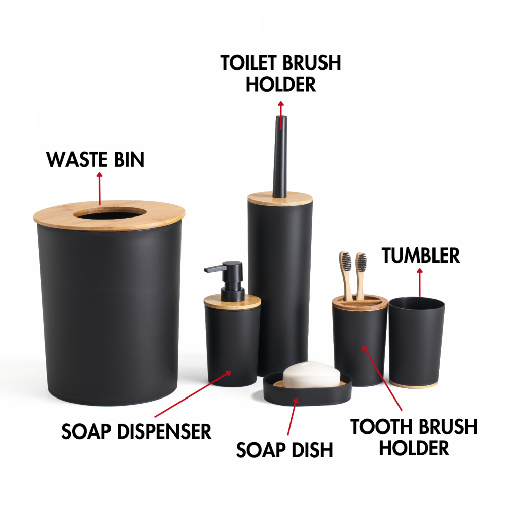 Set Baie 6 piese bambus, Negru Mat [3]