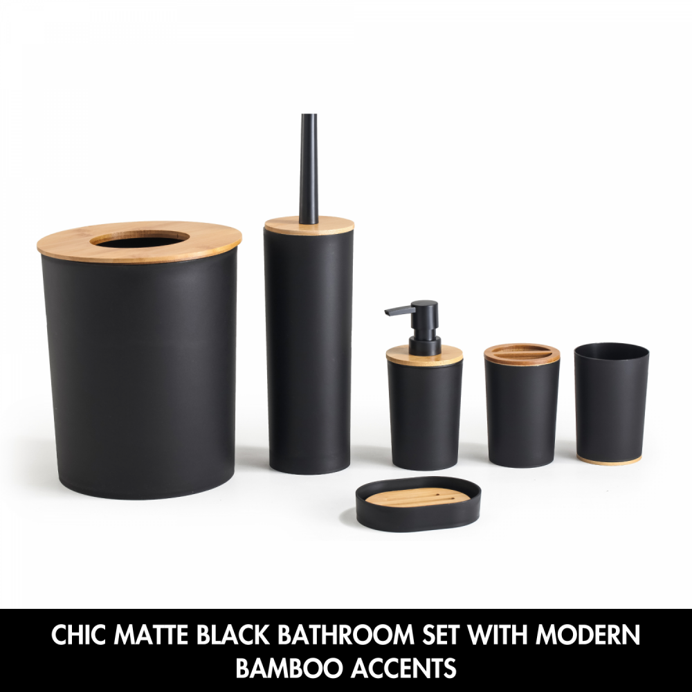 Set Baie 6 piese bambus, Negru Mat [2]