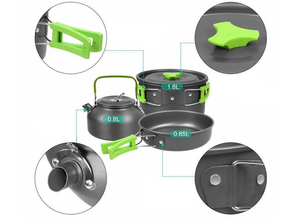 Set camping offroad, Set de vase de camping kemping ceainic tigaie 18in1 [5]