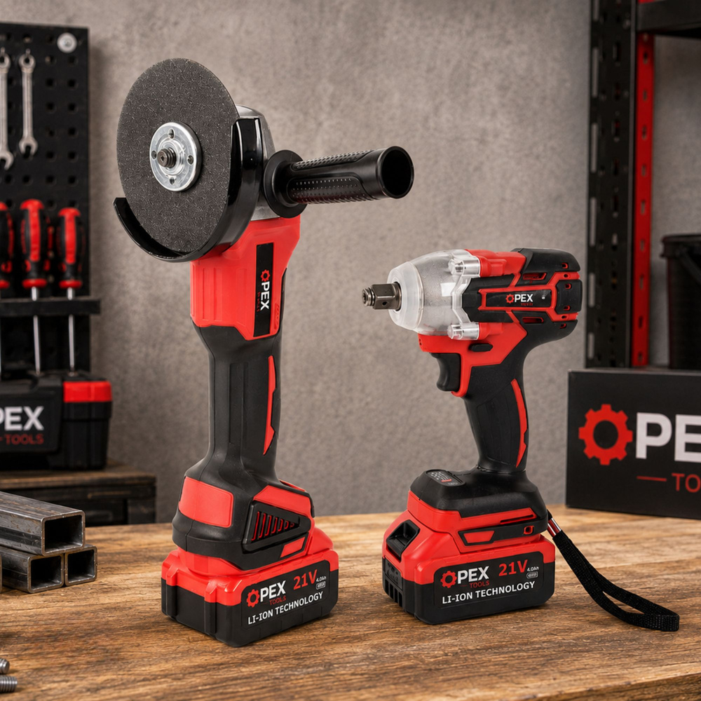 Set Profesional 2 în 1 Polizor Unghiular + Cheie de Impact cu Acumulator [5]