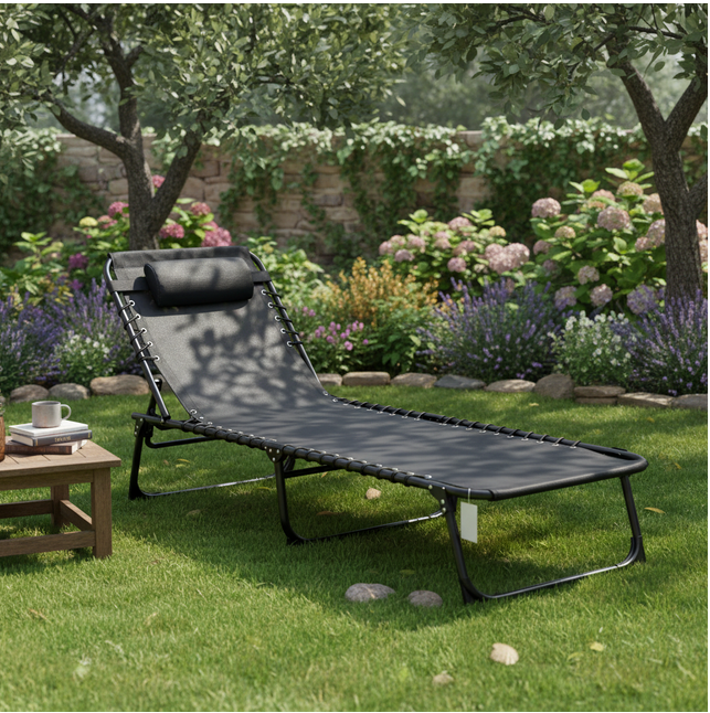 Sezlong pliabil reglabil piscina gradina 189x58 cm negru [4]