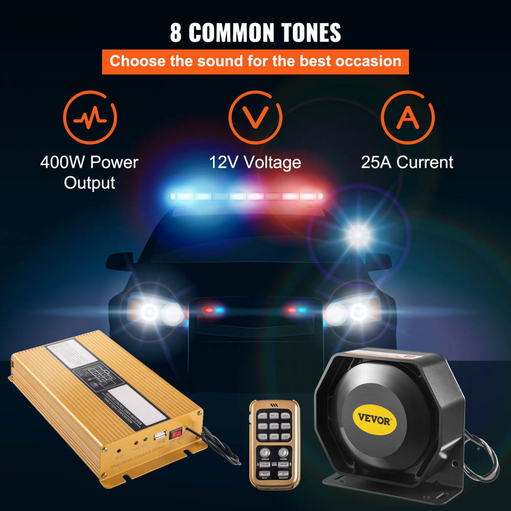 Sirena 8 sunete cu microfon 12V 200W , 400W 8 sunete puternice de avertizare pentru mașină, sirenă de incendiu pentru alarmă de urgență de poliție, Sirenă pentru vehicul [8]