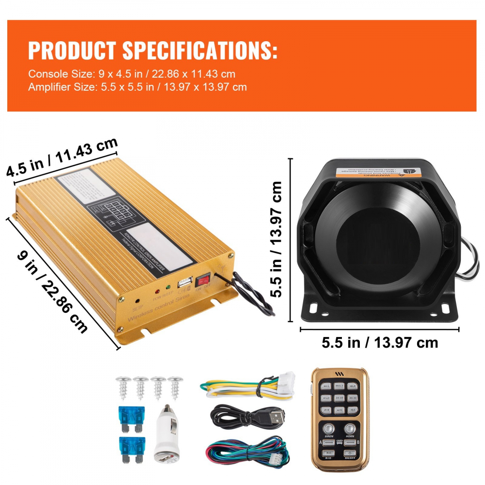 Sirena 8 sunete cu microfon 12V 200W , 400W 8 sunete puternice de avertizare pentru mașină, sirenă de incendiu pentru alarmă de urgență de poliție, Sirenă pentru vehicul [3]