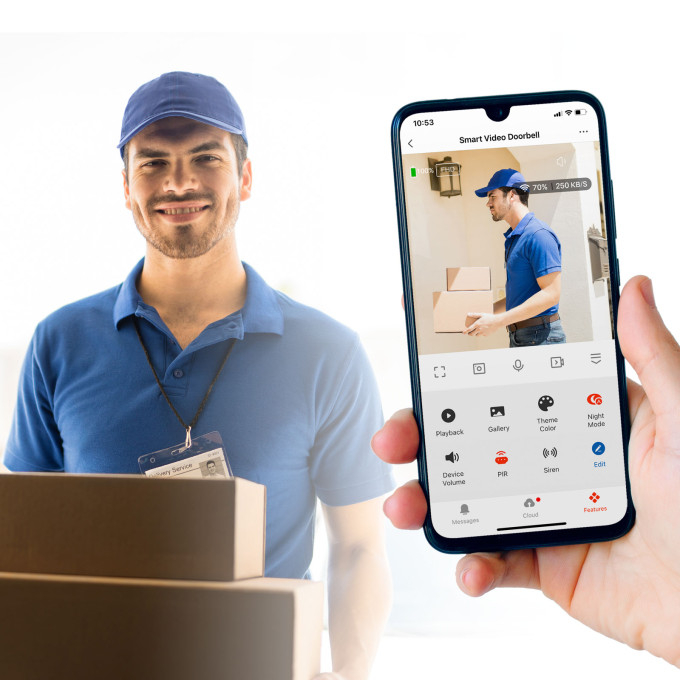 Sonerie inteligenta cu camera video Smart Wi-Fi, alimentat cu baterie, MicroSD, FHD, PIR, alb [5]