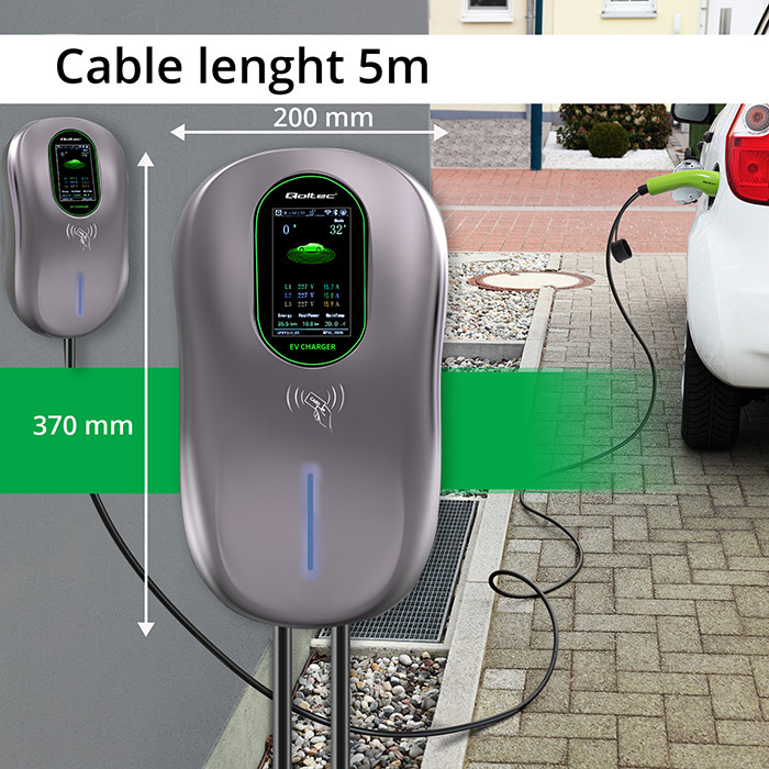 Statie incarcare masini electrice Qoltec 22kW Type 2 RFID Wallbox pentru hotel pensiune firme flote auto [4]