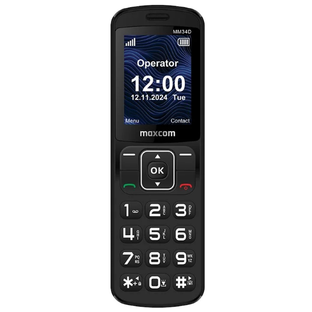 <img src="maxcom-comfort-mm34d-4g-black.jpg"      alt="MaxCom Comfort MM34D 4G – telefon seniori cu taste mari şi ecran 2.4″"      title="MaxCom Comfort MM34D 4G – telefon simplu seniori, tastatură mare, 4G"> [2]