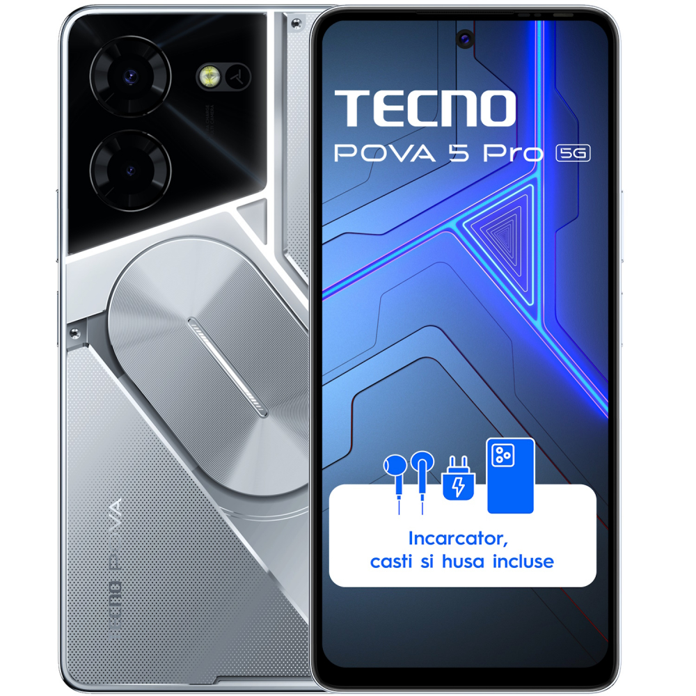 Telefon mobil Dual SIM TECNO POVA 5 Pro 5G, 256 GB + 8 GB RAM, Silver Fantasy, Resigilat [6]