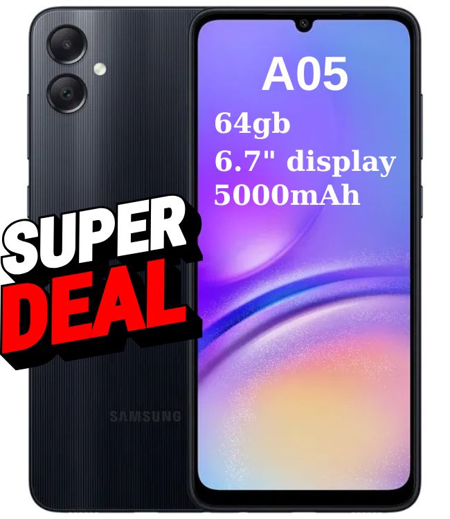 <img src="samsung-galaxy-a05-4gb-64gb-5000mah-black.jpg"      alt="Samsung Galaxy A05 4 GB RAM 64 GB – telefon accesibil, baterie 5000 mAh"      title="Samsung Galaxy A05 – telefon buget, autonomie 5000 mAh și ecran 6.7″"> [4]