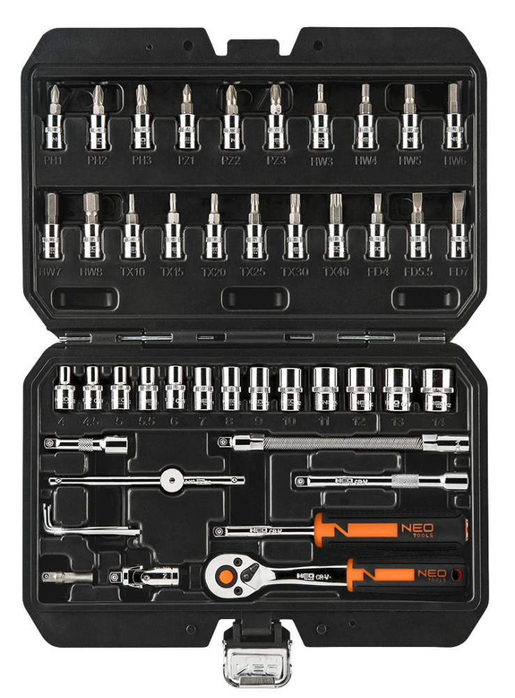 Trusa Chei 46 piese 1/4" multifuncționale, Tubulare, CrV/  Set de chei tubulare 46 piese [4]