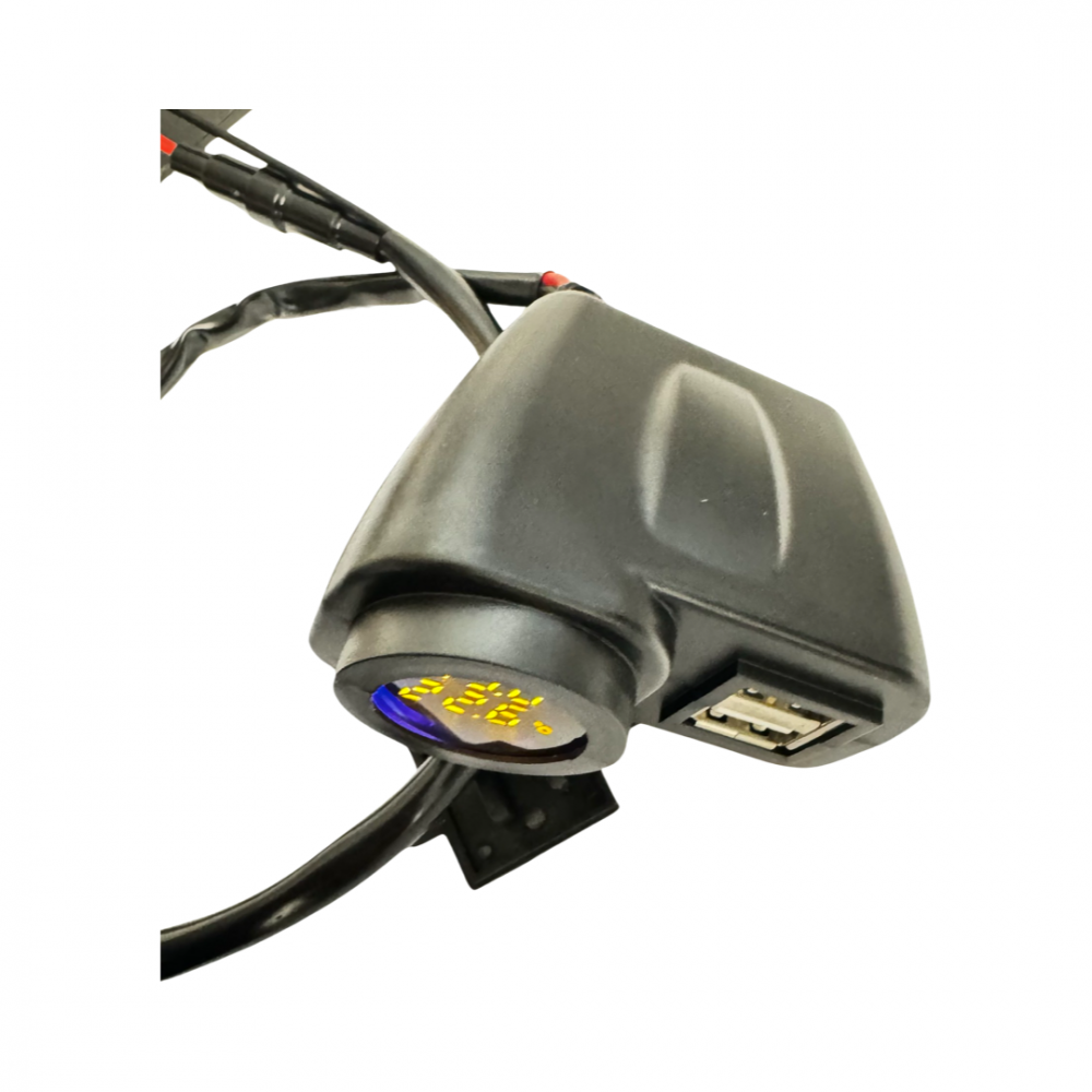 Voltmetru cu termometru si Mufa usb pentru atv cu prindere pe ghidon [3]