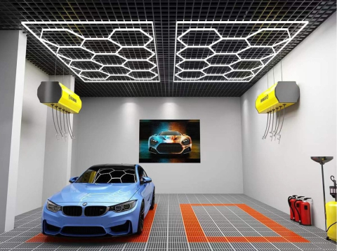 Set Lumini Hexagon - lumini led hexagonale garaj service auto 615w 6000k tavan detailing showroom