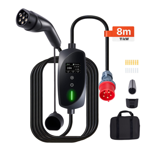 Statie incarcare masina electrica - Stație Încărcare EV 11kW Tip 2 Trifazată Portabilă cu Cablu 8m și Ecran LCD