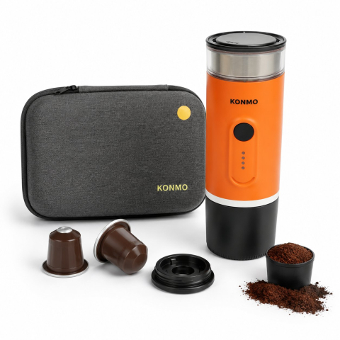 Aparat de cafea portabil - Aparat de cafea portabil 3 în 1 cu  acumulator 9000mAh, 12V, 140W, incalzire apa, presiune 15 bar, rezervor apa 90ml, cafea macinata, capsule Nespresso