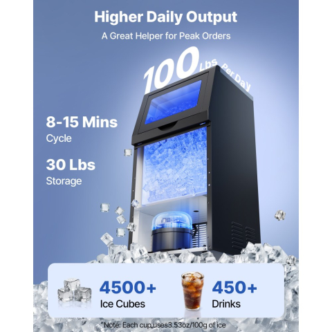 Aparat de gheață comercial, 45 kg/24h cu capacitate de stocare de 14 kg, încorporat/independent/sub blat, aparat de gheață din oțel inoxidabil cu afișaj LED și autocurățare, pentru acasă, bar, restaur [1]