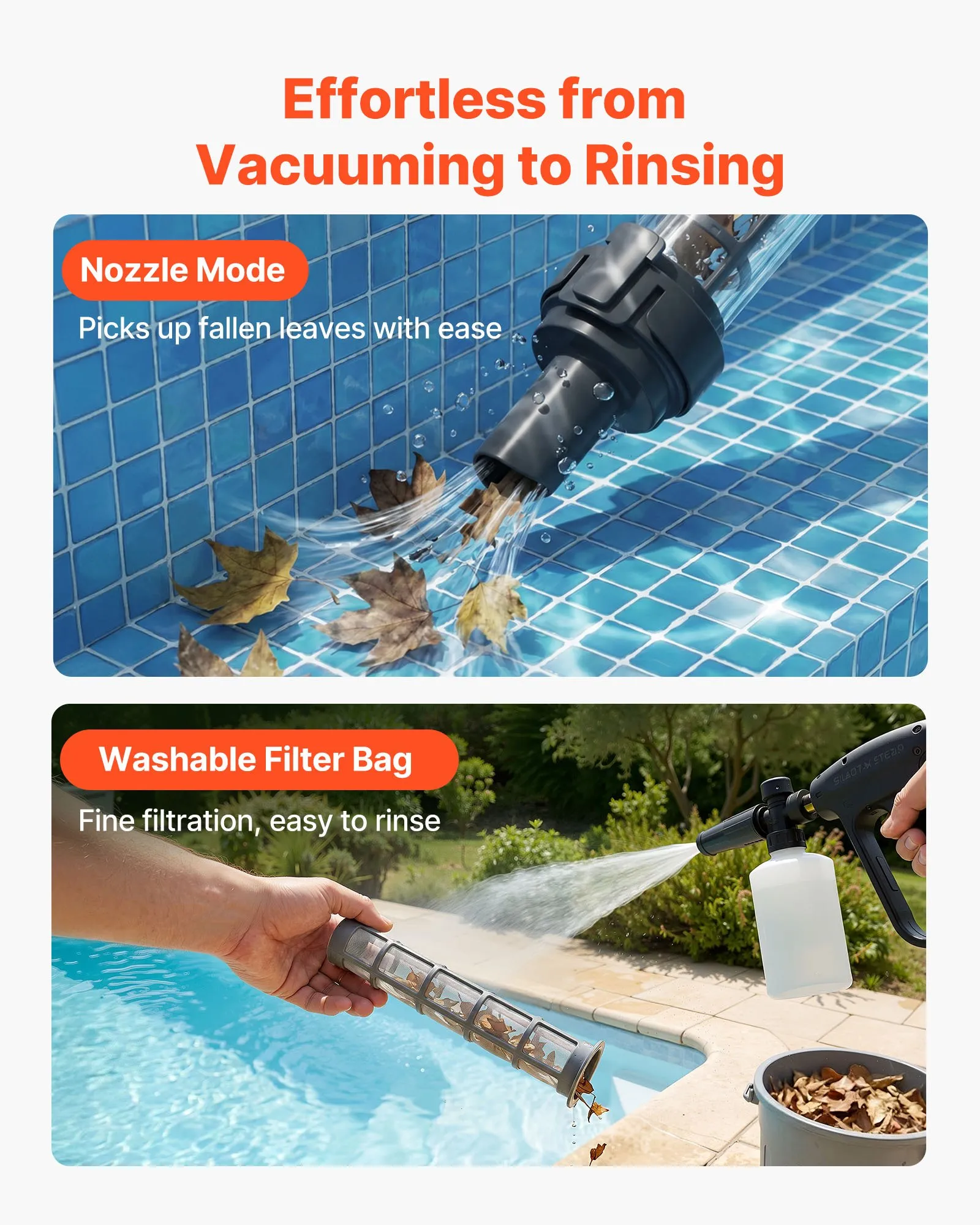 Aspirator Piscină  fără Fir 32L-min cu Acumulator și Tijă Extensibilă [2]