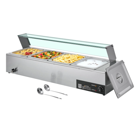 Echipamente HoReCa - Bain Marie Profesional 1500W cu 4 Cuve GN 1/2 și Protecție din Sticlă pentru Restaurante și Catering