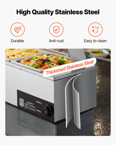 Bain Marie Profesional 1500W cu 4 Cuve GN 1/2 și Protecție din Sticlă pentru Restaurante și Catering [1]
