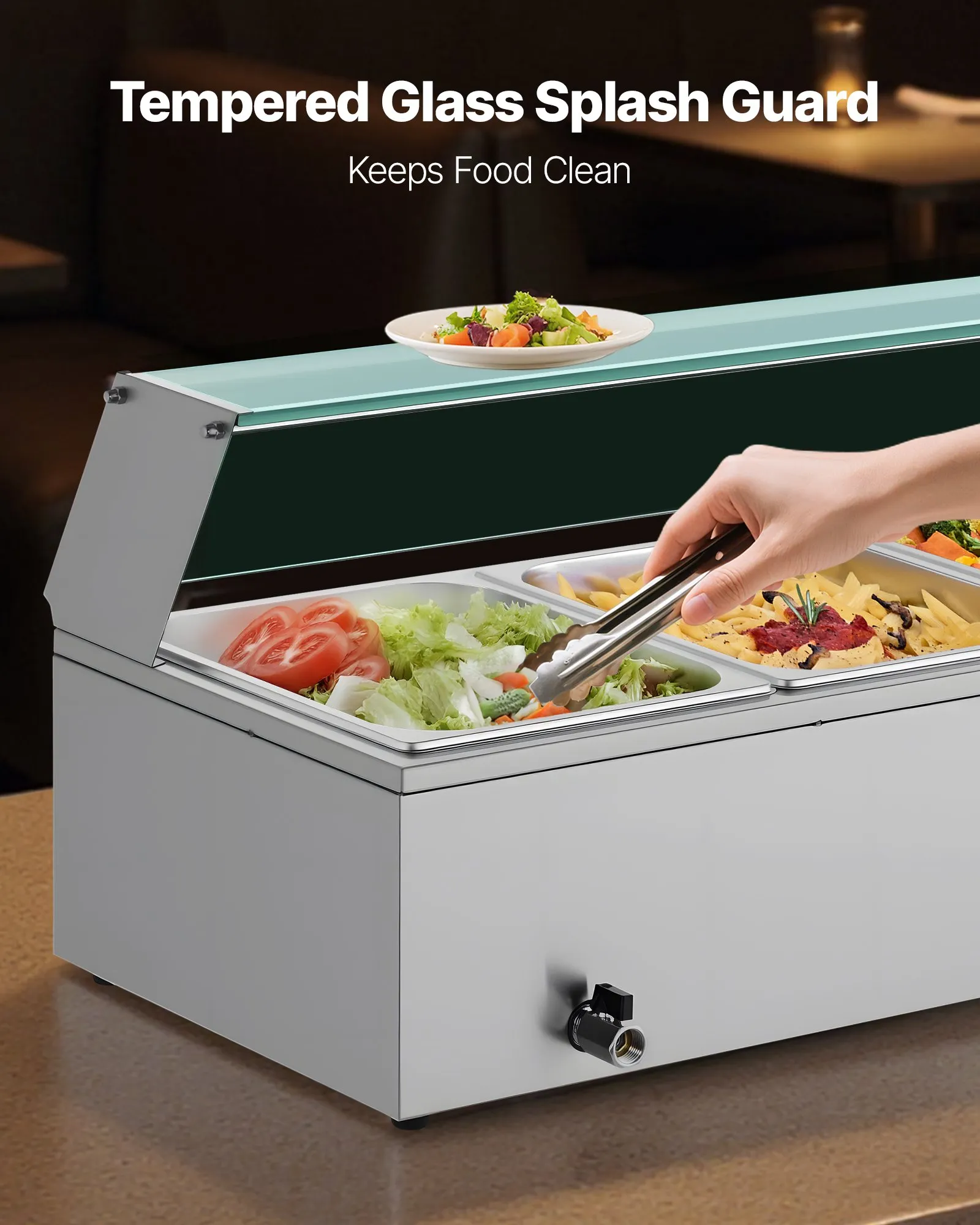 Bain Marie Profesional 1500W cu 4 Cuve GN 1/2 și Protecție din Sticlă pentru Restaurante și Catering [2]