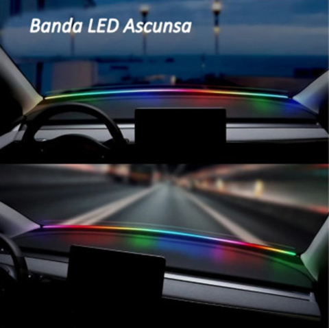 Lumini Interior Auto - Bandă LED Ambientală RGB Digitală pentru Parbriz Auto 150 cm | Control Bluetooth USB