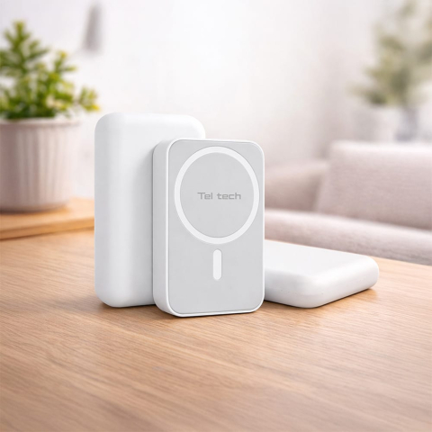 Baterie Externă Magnetică Teltech MagSafe 10000mAh 15W USB-C Alb Power Bank Wireless [2]