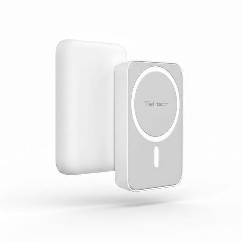 Accesorii - Baterie Externă Magnetică Teltech MagSafe 10000mAh 15W USB-C Alb Power Bank Wireless