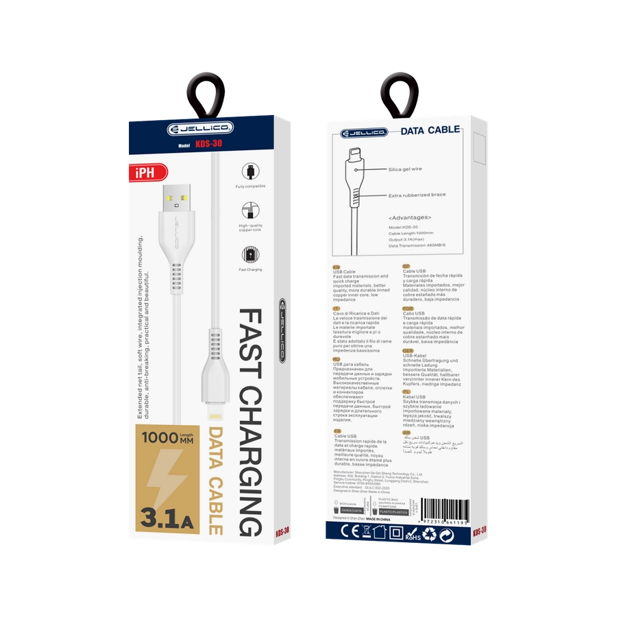 USB A la Lighting - Cablu date iPhone USB A la Lighting Cable 1metru, alb, KDS-30, 3.1A